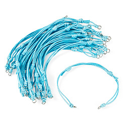 Bleu Ciel Clair 20Pièces de cordon en polyester ciré pour la fabrication de bracelets, avec 304 anneaux en acier inoxydable, couleur inox, lumière bleu ciel, 10.55 pouce (26.8 cm)