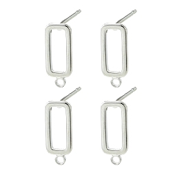 Real Platinum Plated SHEGRACE Brass Stud Earring Findings, Rectangle, with Loop, Cadmium Free & Lead Free & Nickel Free, Real Platinum Plated, 12x5mm, Hole: 1.2mm, Pin: 0.8x11mm