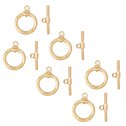 Golden PVD Vacuum Plating 304 Stainless Steel Toggle Clasps, Ring, Golden, Ring: 18x14x3mm, Hole: 1.5mm, Bar: 23.5x7x3, Hole: 1.8mm, 6sets/box