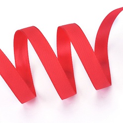Красный Полиэфирная атласная лента с одним лицом, Рождество лента, для подарочной упаковки украшения партии, изготовление ювелирных изделий, красные, 10 мм, около 20 ярдов / рулон