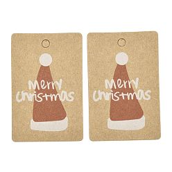 Hat Rectangle Paper Gift Tags, Hange Tags, For Arts and Crafts, with Christmas Themed Pattern, Hat Pattern, 5.5x3.6x0.04cm, Hole: 4mm, 100pcs/bag