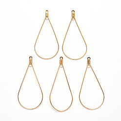 Настоящее золото 18K Вакуумное покрытие pvd 304 подвески из нержавеющей стали, обручание серьги, слеза, реальный 18 k позолоченный, 22 датчик, 48.5x23x0.6 мм, отверстие : 1.2 мм