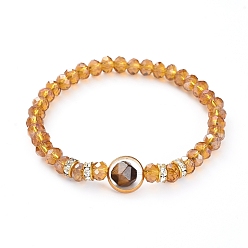 Tigerauge Natürliche Tigerauge Edelstein Stretch Armbänder, mit galvanischen Glasperlen und Messing-Strass-Distanzperlen, 2-1/8 Zoll (54.5 mm)