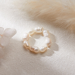 Белый Натуральный пресноводный жемчуг со стеклянными бусинами, эластичные кольца на пальцы, белые, внутренний диаметр: 17 мм