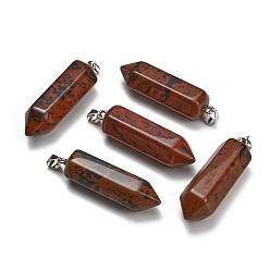 Mahogany Obsidian Natural Mahogany Obsidian Pendants, Hexagon Charms, with 304 Stainless Steel Snap on Bails, Stainless Steel Color, 49~51x13~14x15~16mm, Hole: 7.5x4mm