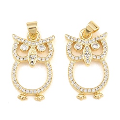Сова Латунные микро проложить кубического циркония подвески, долговечный, стойки покрытие, без свинца и без кадмия, реальный 18 k позолоченный, сова, 24.5x14x3 мм, отверстие : 4.5x3.5 мм