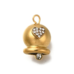 Золотой 304 кулон из нержавеющей стали, со стразами, Рождественский колокольчик, сердце, золотые, 16x10x7.5 мм, отверстие : 1.8 мм