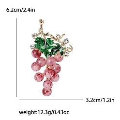 Серо-розавый Золотой сплав горный хрусталь броши, эмалевые булавки, виноград, увядшая роза, 62x32 мм