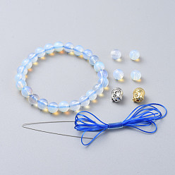 Opalite Stretch-Armbänder, mit Opalite Perlen, Buddha-Kopf-Legierungsperlen und elastischer Faserdraht, 2 Zoll (5 cm)