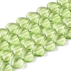 Светло-зеленый Краска для выпечки, прозрачные стеклянные бусины, нити, сердце, светло-зеленый, 9.5~10x10.5x5~5.5 мм, отверстие : 0.8~0.9 мм, около 70 шт / нитка, 25.59~26.38 дюйм (65~67 см)