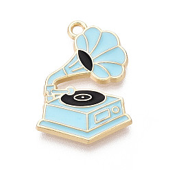 Светло-Синий Подвески из эмали и сплава, подвески для граммофона, золотые, без кадмия, без никеля и без свинца, голубой, 24x17x2 мм, отверстие : 1.8 мм
