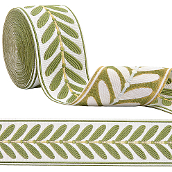 Темный Хаки Винтажная жаккардовая лента из полиэстера, лист, плетеная лента с вышивкой, Темный хаки, 2-3/8 дюйм (60 мм), около 10.94 ярдов (10 м) / рулон