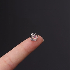 Сердце Серьги-гвоздики с микропаве из кубического циркония из латуни, с 316 l хирургическими штифтами из нержавеющей стали, цвет нержавеющей стали, сердце, 6 мм