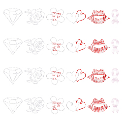 Смешанные Узоры 24 шт. 6 стиль блестящий горный хрусталь горячей фиксации (клей-расплав на обратной стороне), аксессуары для костюма, форма цветка, губ, сердца, бриллианта и ленты осознания, смешанные узоры, 39.5~67x25.5~71x1 мм, 4 шт / стиль