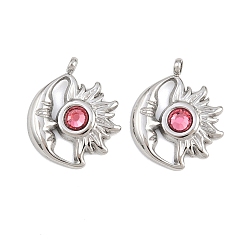 Роза 304 из нержавеющей стали горный хрусталь подвески, подвески-камни со звездами и луной, июль, цвет нержавеющей стали, роза, 19.5x16x3.5 мм, отверстие : 1.6 мм