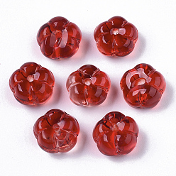 Rot Transparente sprühlackierte Glasperlen, Nachahmung Gelee, Blume, rot, 10x10x6.5 mm, Bohrung: 0.9 mm