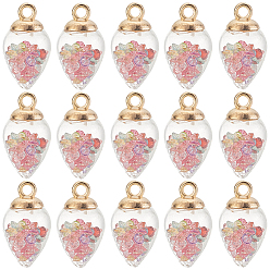 Разноцветный 40 шт. Стеклянные подвески, со смоляными бусинами внутри и золотой фурнитурой ccb, слезинки, красочный, 25x14 мм, отверстие : 2.5 мм