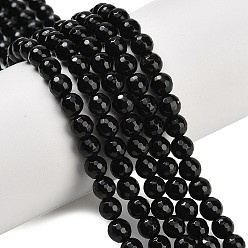 Обсидиан Природные обсидиана бисер нитей, граненые, круглые, 6 мм, отверстие : 0.9 мм, около 63~64 шт / нитка, 15.16~15.28'' (38.5~38.8 см)