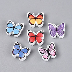 (52) Непрозрачная лаванда Окрашенные распылением деревянные бусины Schima, печатные бисера, бабочка, разноцветные, 17~18x19.5~20x6 мм, отверстие : 2 мм