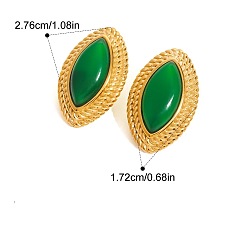 Зеленый Серьги-гвоздики из натурального агата из нержавеющей стали с конским глазом, золотые, зелёные, 304 мм