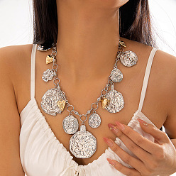 Золотой & Серебряный Сплав диск сердце цветок кулон нагрудник ожерелья для женщин, золотой и серебряный, 18.90 дюйм (48 см)