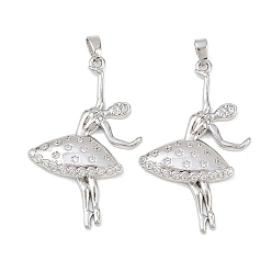 Платина Латунные микропаве прозрачные подвески с фианитом, Балерина прелести, платина, 38.5x23.5x3.5 мм, отверстие : 5.5x2.5 мм