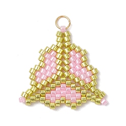 Pink Подвески клевер из стеклянных бусин miyuki, с настоящими 18позолоченными 304 кольцами из нержавеющей стали, розовые, 21.5x23x2 мм