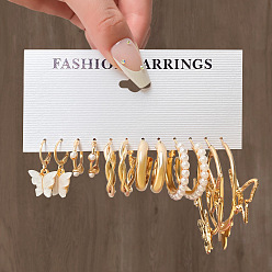 Золотой 6 пары комплектов сережек-колец из сплава, с имитацией жемчуга, золотые, 20 мм