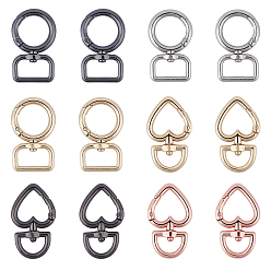 Couleur Mélangete 12pcs 6 fermoirs pivotants en alliage de style,  crochet mousqueton, coeur & bague ronde, couleur mixte, 2 pcs / couleur