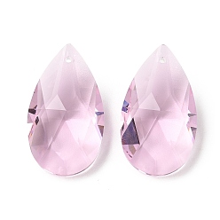 Pink Стеклянные подвески, очарование слезы, граненые, розовые, 38x22x13 мм, отверстие : 1.5 мм