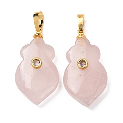 Розовый Кварц Природного розового кварца подвески, Подвески в виде морковок с фурнитурой из латуни, инкрустированной микрофиброй., золотые, 30x17x8 мм, отверстие : 7x4 мм