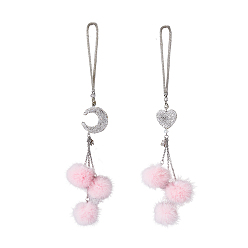 Mixed Shapes 2 шт 2 стиль стразы сердце и пушистый плюшевый шар подвеска для автомобиля, для автомобильного зеркала заднего вида и подвесных аксессуаров для салона автомобиля, разнообразные, 280 мм, 1 шт / стиль