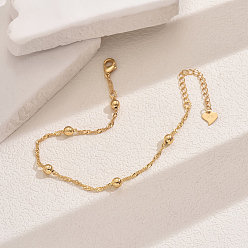 Настоящее золото 18K Модные винтажные пляжные браслеты с шариками из латуни, регулируемые женские цепочки для щиколотки, реальный 18 k позолоченный, 8-1/4 дюйм (210 мм)