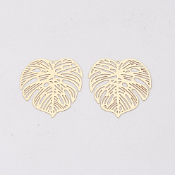 Light Gold Латунные подвески, подвески из тропических листьев, без кадмия, без никеля и без свинца, гравированные металлические украшения, долговечный, лист монстры, золотой свет, 26x26x0.3 мм, отверстие : 1.2 мм