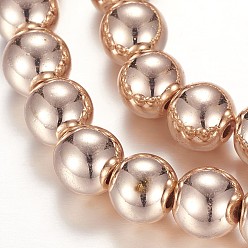 Гальванический Розовый Золотой Гальванизировать немагнитных синтетический гематит бисер пряди, круглые, покрытием из розового золота, 10 мм, отверстие : 1 мм, около 43 шт / нитка, 15.7 дюйм