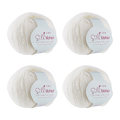 Белый 4 моток мохеровой пряжи, нитки для ручного вязания, для детского свитера, шарфа, ткани, рукоделия, ремесла, белые, 1~2 мм