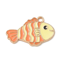 Orange Alloy Pendants, Clownfish Charms, Light Gold, Orange, 14x22x1mm, Hole: 1.6mm