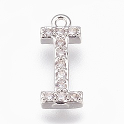 Letter I Подвески из латунной буквы, с кубического циркония, без свинца, без кадмии и без никеля, долговечный, платина, letter.i, 15x5.5x2 мм, отверстие : 1.2 мм