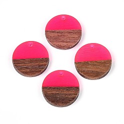 Темно-Розовый Подвески из смолы и ореха, плоско-круглые, темно-розовыми, 18x3.5 мм, отверстие : 2 мм