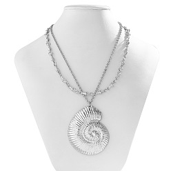 Платина 2 шт. летние пляжные ожерелья с подвеской в форме ракушки из сплава и железа, двухслойные, платина, 15.75 дюйм (40 см)