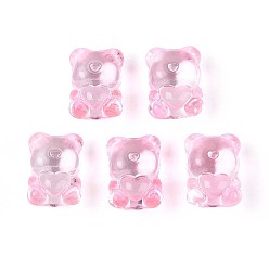 Бледно-Розовый Прозрачные стеклянные бусины для выпечки, нести с сердцем, розовый жемчуг, 20~20.5x14.5~15x13.5~14 мм, отверстие : 1.5~1.6 мм