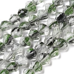 Green Inner Flower Handmade Lampwork Beads Strands, Shell Shape, Green, 11x12x7mm, Hole: 1mm, about 24pcs/strand, 10.24 inch(26cm)