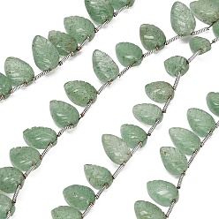 Cuarzo Fresa Hilos de cuentas talladas de cuarzo verde fresa natural, hoja, superior perforado, con la borla, 11~13x8~10x4~5.5 mm, agujero: 0.3 mm, sobre 15~19 unidades / cadena, 12.60'' (32 cm)