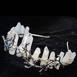 White Natural Quartz with Metal Hair Bands, Moon, White, 250x150x40mm