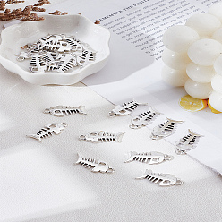 Antique Silver 50Pcs Tibetan Style Alloy Pendants, Fish Bone Charms, Antique Silver, 26x11.5x2.5mm, Hole: 2.5mm