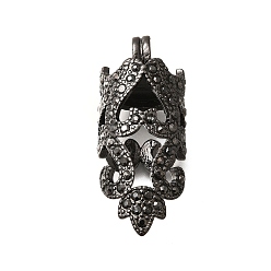 Черный Цвет Металла Латунные европейские подвески с подвесками, со стразами, без кадмия и без свинца, долговечный, стойки покрытие, цветок, металлический черный , 39.5x16.5 мм