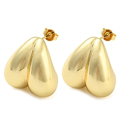 Golden Gestellplattierte Herz-Ohrstecker aus Messing, langlebig überzogen, cadmiumfrei und bleifrei, golden, 20x19 mm