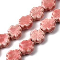 Лосось Фарфора ручной работы бисер нитей, клевер, яркие глазированный фарфор, salmon, 11~12.5x11~12x4.5~5 мм, отверстие : 1.4 мм, около 35 шт / нитка, 15.55'' (39.5 см)