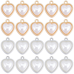 Platinum & Golden 40Pcs 2 Colors Rack Plating Alloy Pendants, Heart Charms, with ABS Plastic Imitation Pearl, Platinum & Golden, 15.5x12.5x5.5mm, Hole: 1.6mm, 20pcs/color