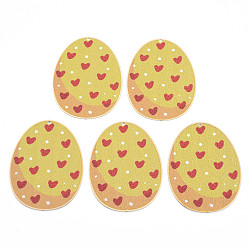 Light Khaki Spray Painted Brass Pendants, Christmas Theme, Oval with Heart Pattern, Light Gold, Cadmium Free & Nickel Free & Lead Free, Light Khaki, 48x36x0.3mm, Hole: 1.6mm